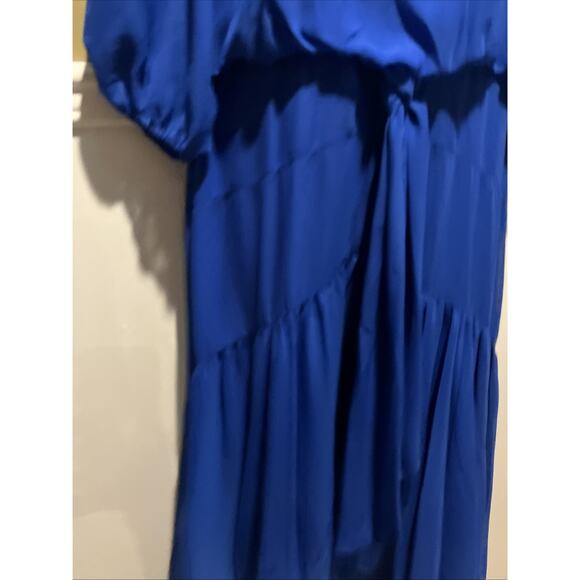 Taylor Royal Blue Azure Chiffon V neck High Low Midi Dress Medium - Picture 3 of 9